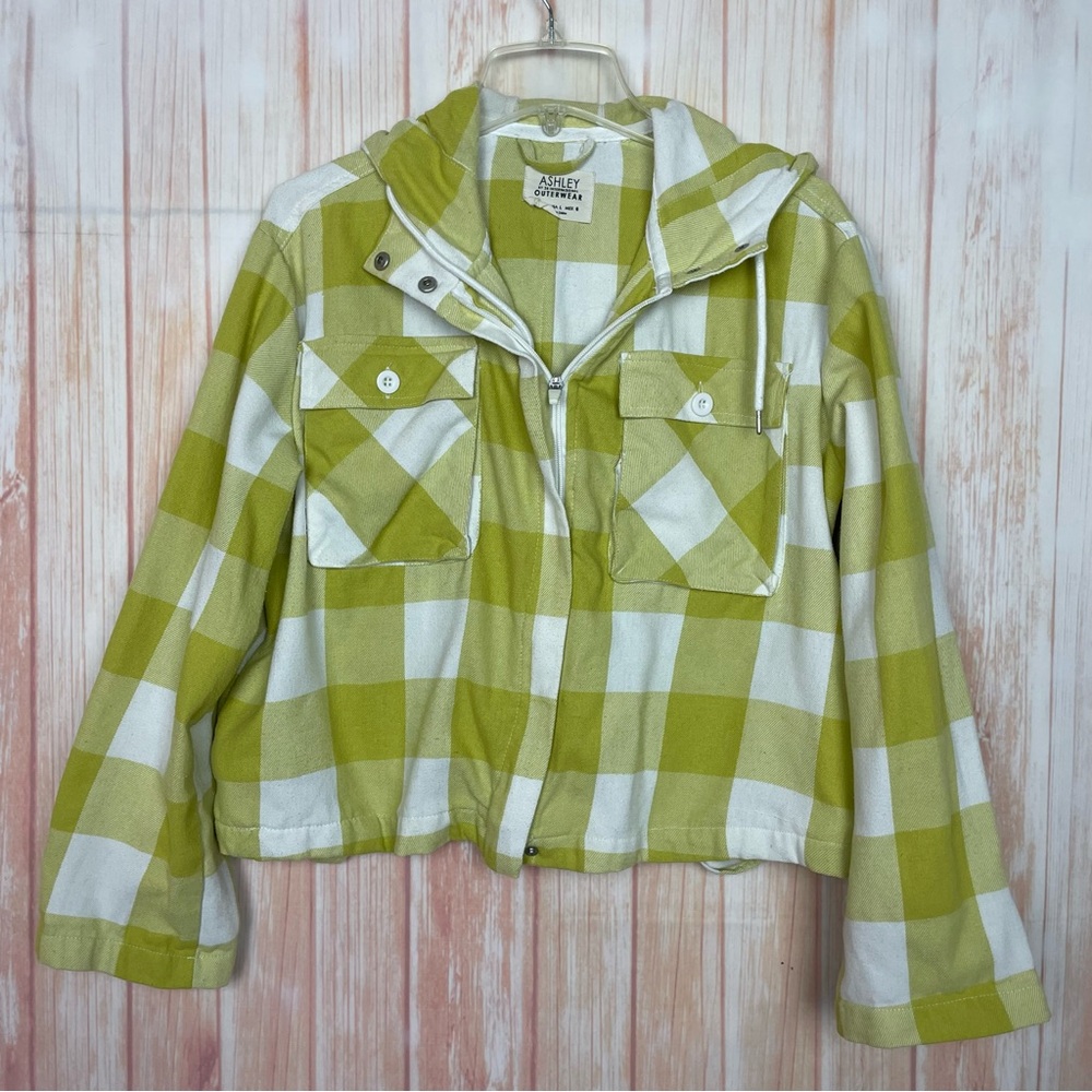 Ashley By 26 International Lime and White Checkered Jacket (L)
